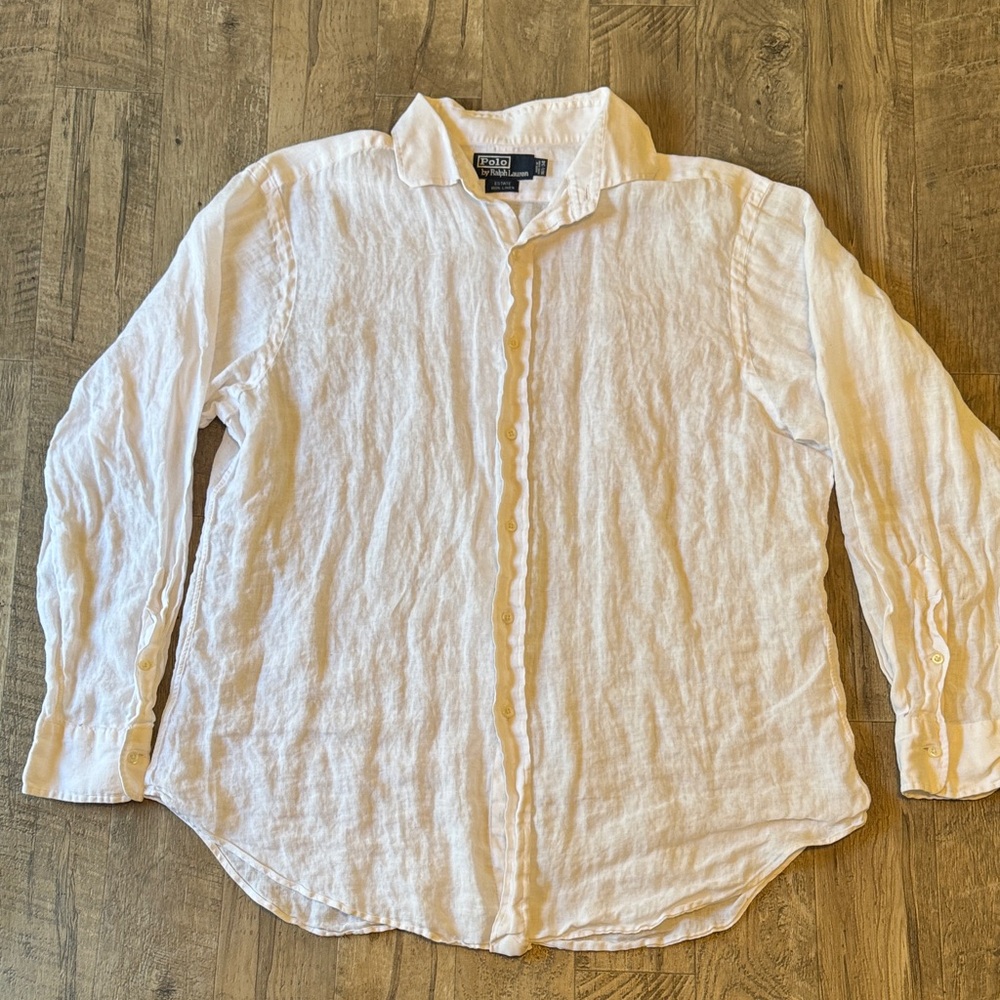 Polo Ralph Lauren ESTATE 100% Linen White Casual Button Down Shirt - Size 16 3/4